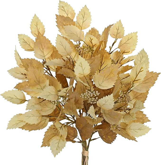 Artificial Fall Birch Leaves Stems - 2 Bundles Faux Autumn Foliage Arrangement 19.6" Fake Plants ... | Amazon (US)