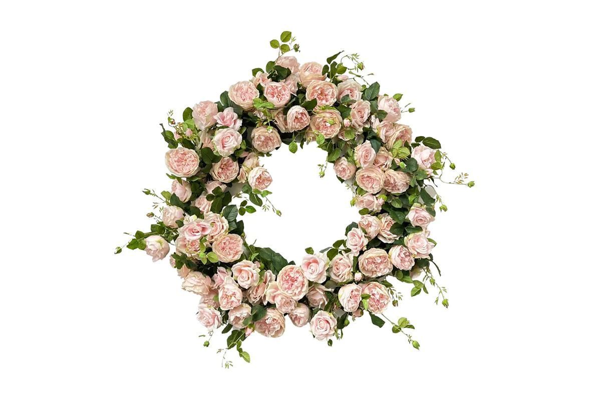 24" Mixed Rose Wreath - Light Pink | Lucy's Market