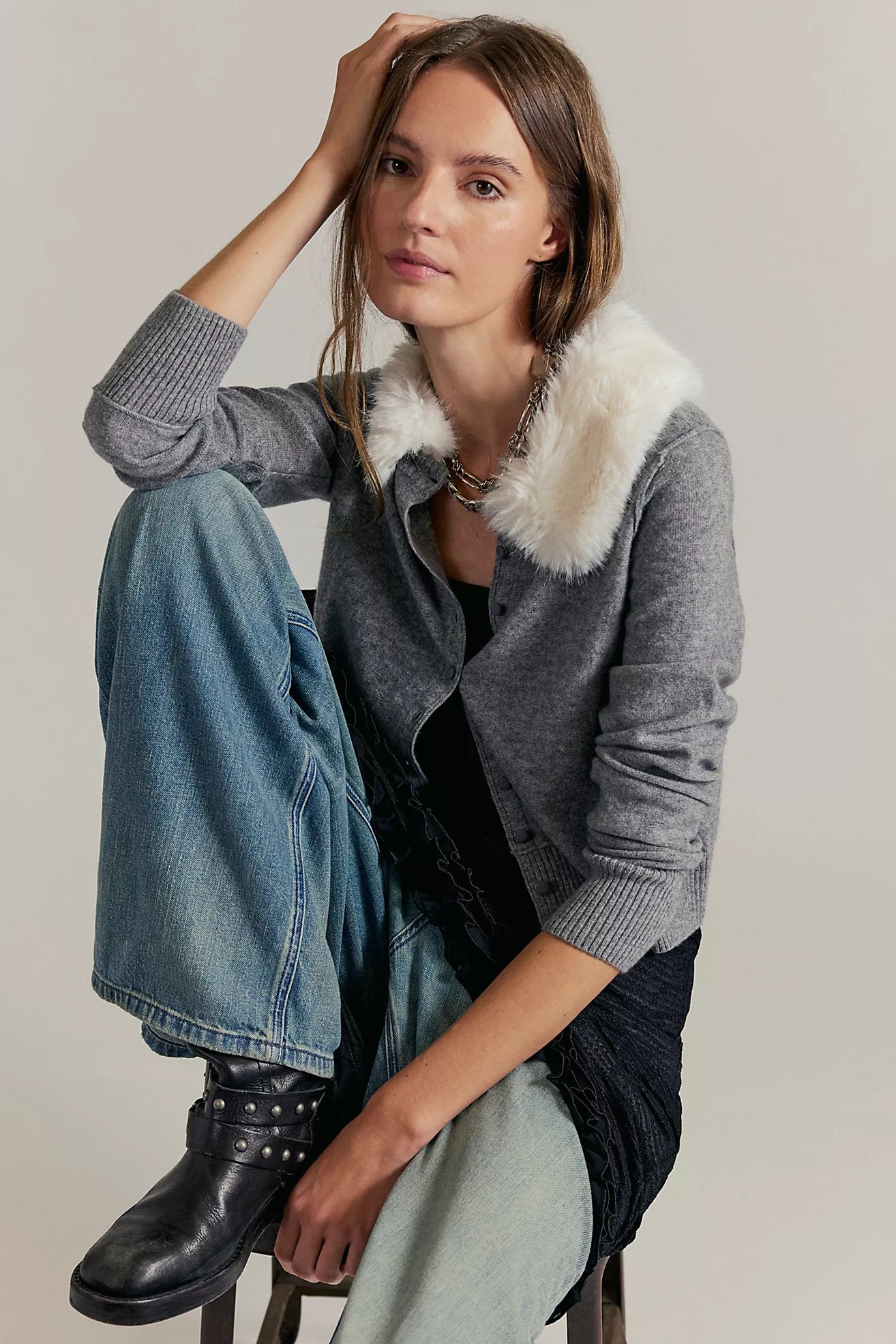 Nocturnal Faux Fur Collar Cardi | Free People (Global - UK&FR Excluded)