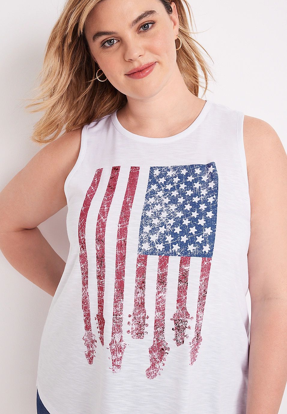 Plus Size Americana Guitar Flag Graphic Tank | Maurices