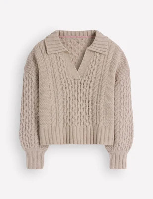 Boden Women's Collared Cable Knit Sweater in Natural | Size XL | Boden (US)