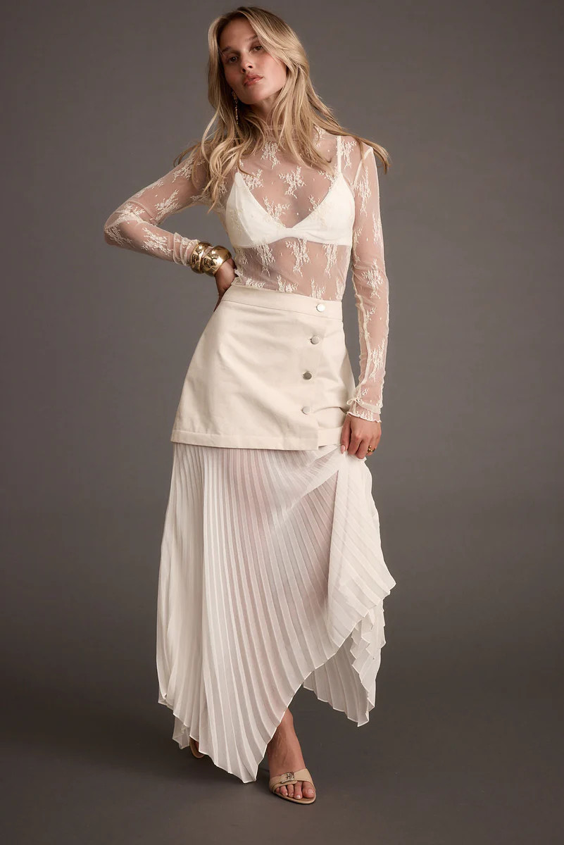 Whitney Bone Layered Pleated Maxi Skirt | 12th Tribe