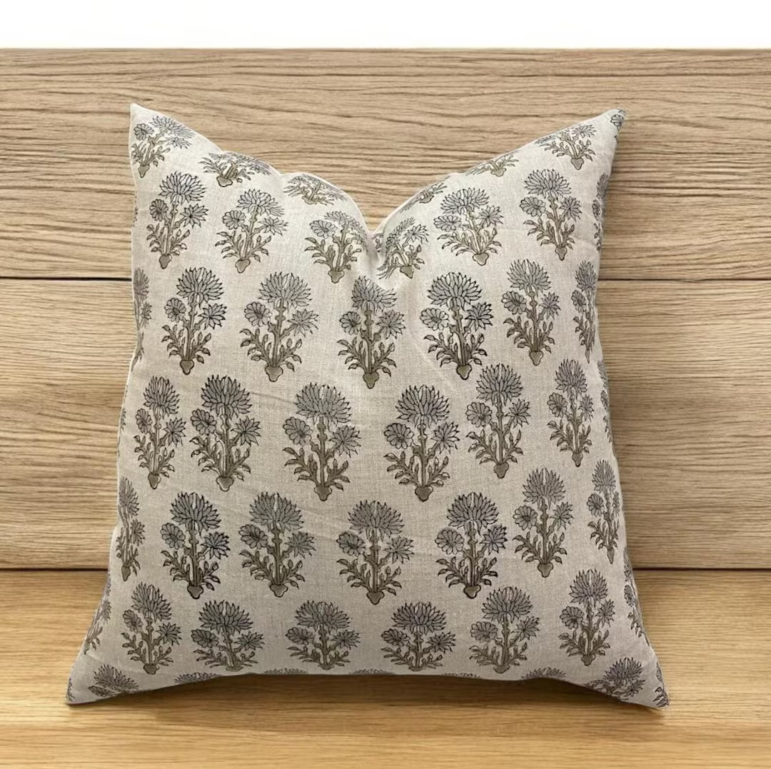 Stunning Floral Block Print Pillow Cover , Handcrafted on Premium Linen Fabric Perfect for Home D... | Etsy (US)