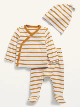 Unisex 3-Piece Kimono Top, Pants &#x26; Beanie Layette Set for Baby | Old Navy (US)