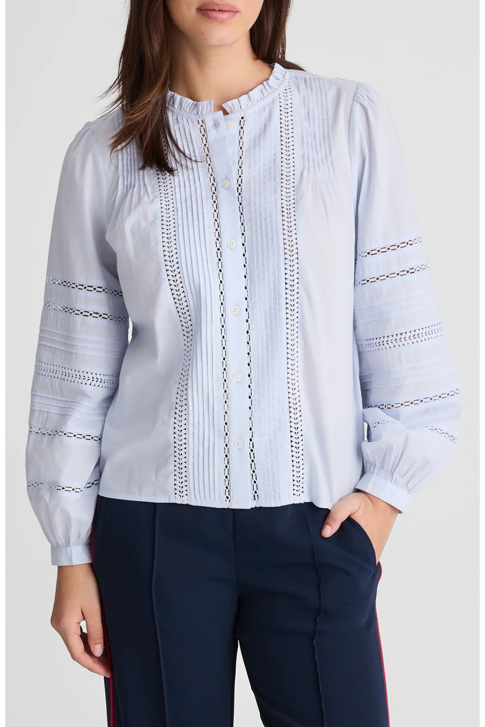 High Neck Lace Detail Pintuck Cotton Top (Women) | Nordstrom | Nordstrom