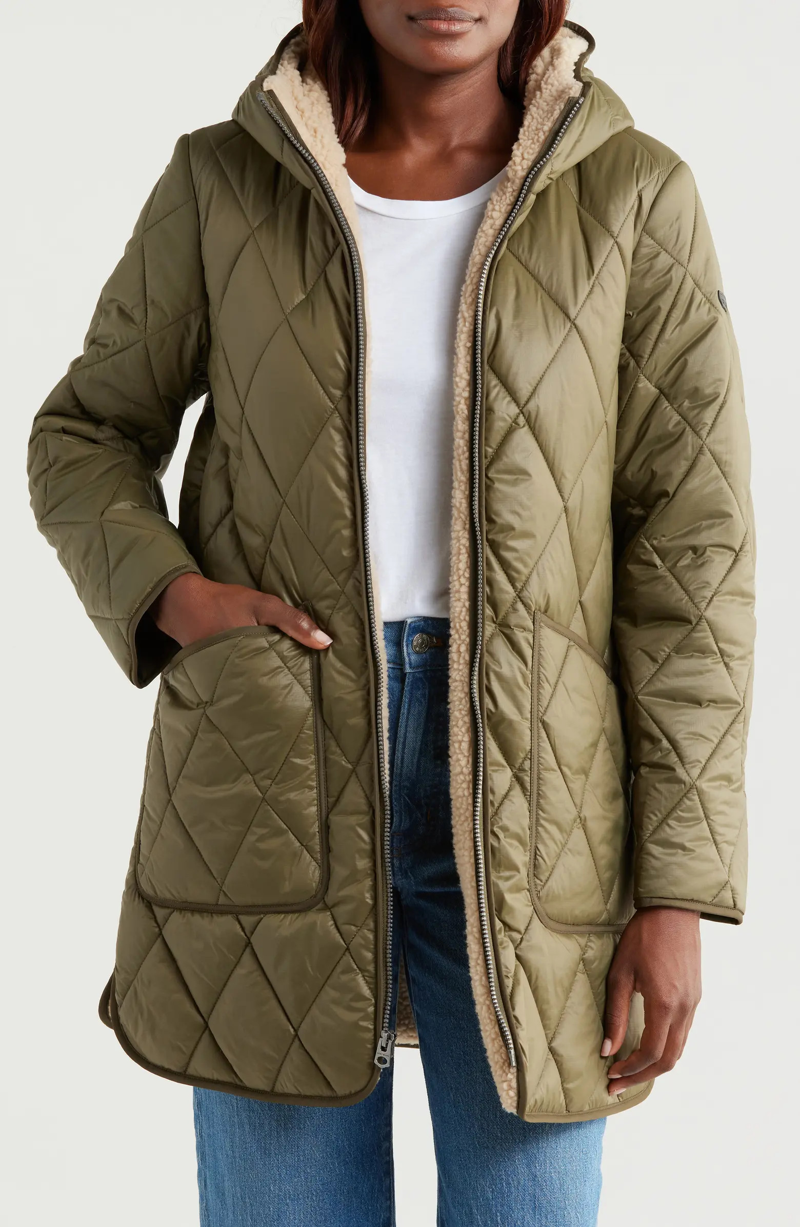 Lucky Brand Faux Shearling Lined Quilted Jacket | Nordstrom | Nordstrom