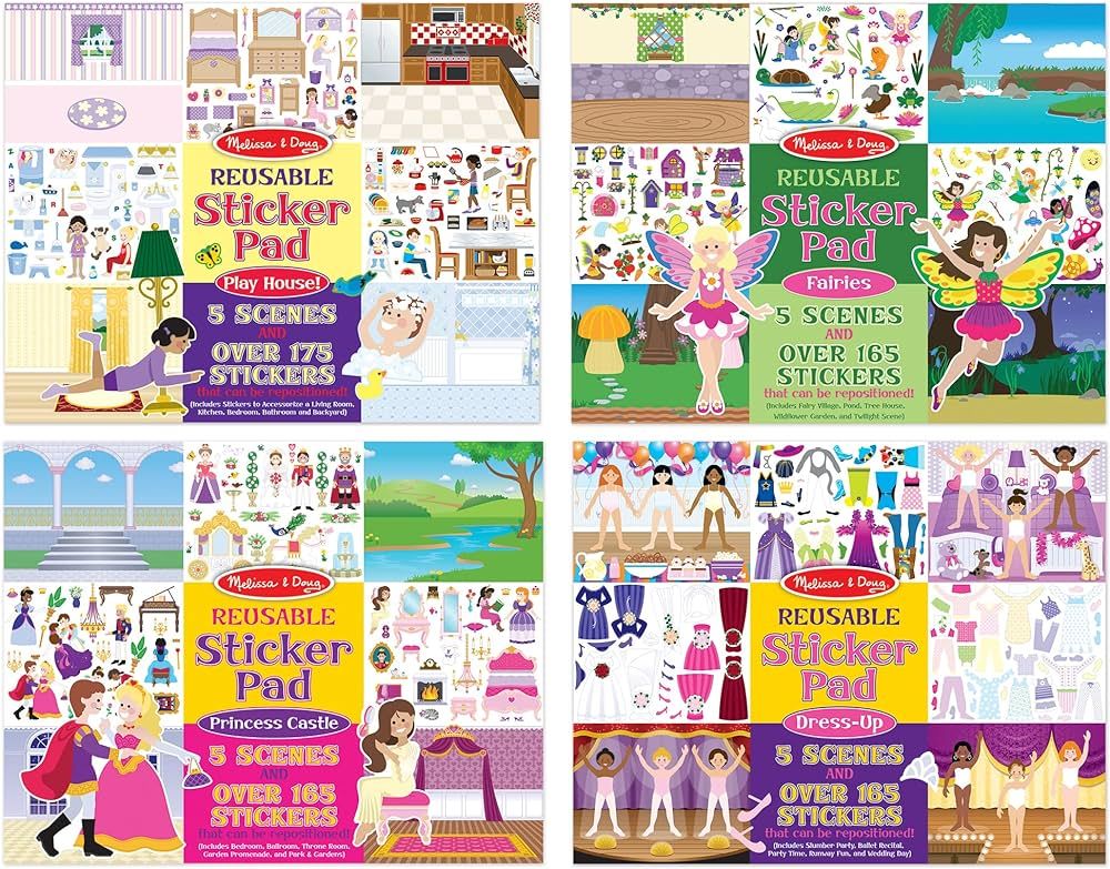 Melissa & Doug Reusable Sticker Pads Set: Fairies, Princess Castle, Play House, Dress-Up - 680+ S... | Amazon (US)