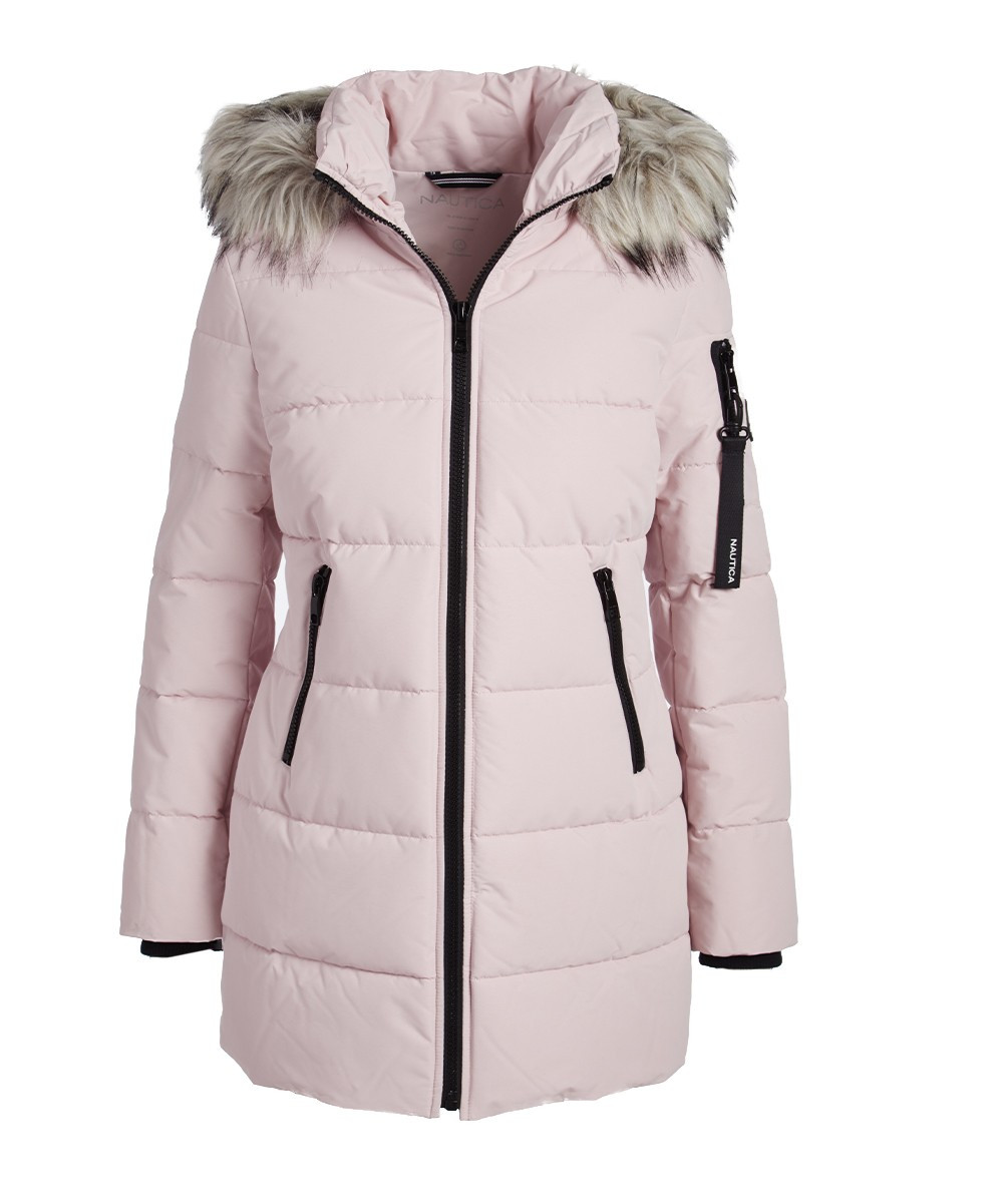 Nautica Women's Anoraks & Parkas SOFT - Blush Faux Fur-Trim Hooded Long Puffer Coat - Women | Zulily