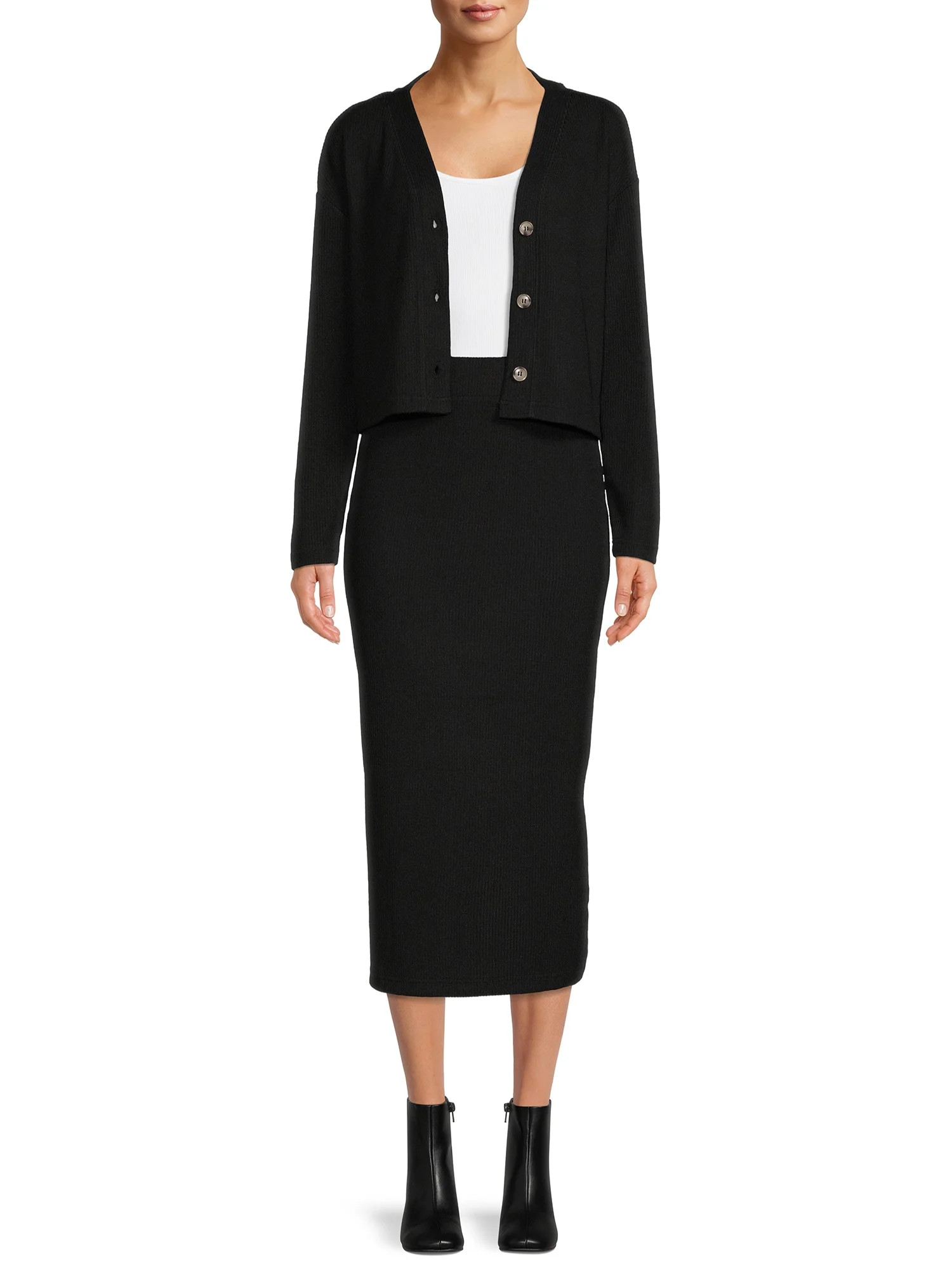 Time and Tru Women's Cardigan and Skirt, 2-Piece Set - Walmart.com | Walmart (US)