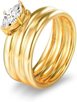 Stacking Band Ring Gold Plated Cubic Zirconia Solitaire Boho Minimalist Cocktail Statement Jewelr... | Amazon (US)