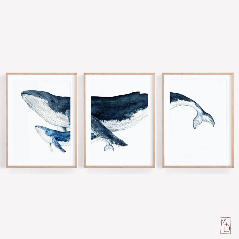 Humpback Whale Art SET OF 3 Whale With Baby Whale Art | Etsy | Etsy (US)