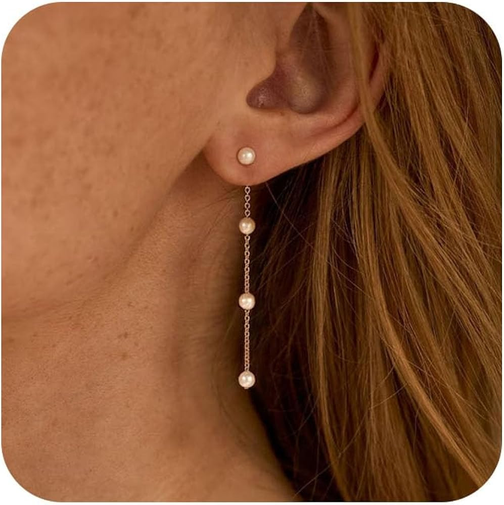 Pearl Drop Earrings for Women, Trendy 18k Gold Plated Pearl Dangle Earrings Dainty Pearl Earrings... | Amazon (US)