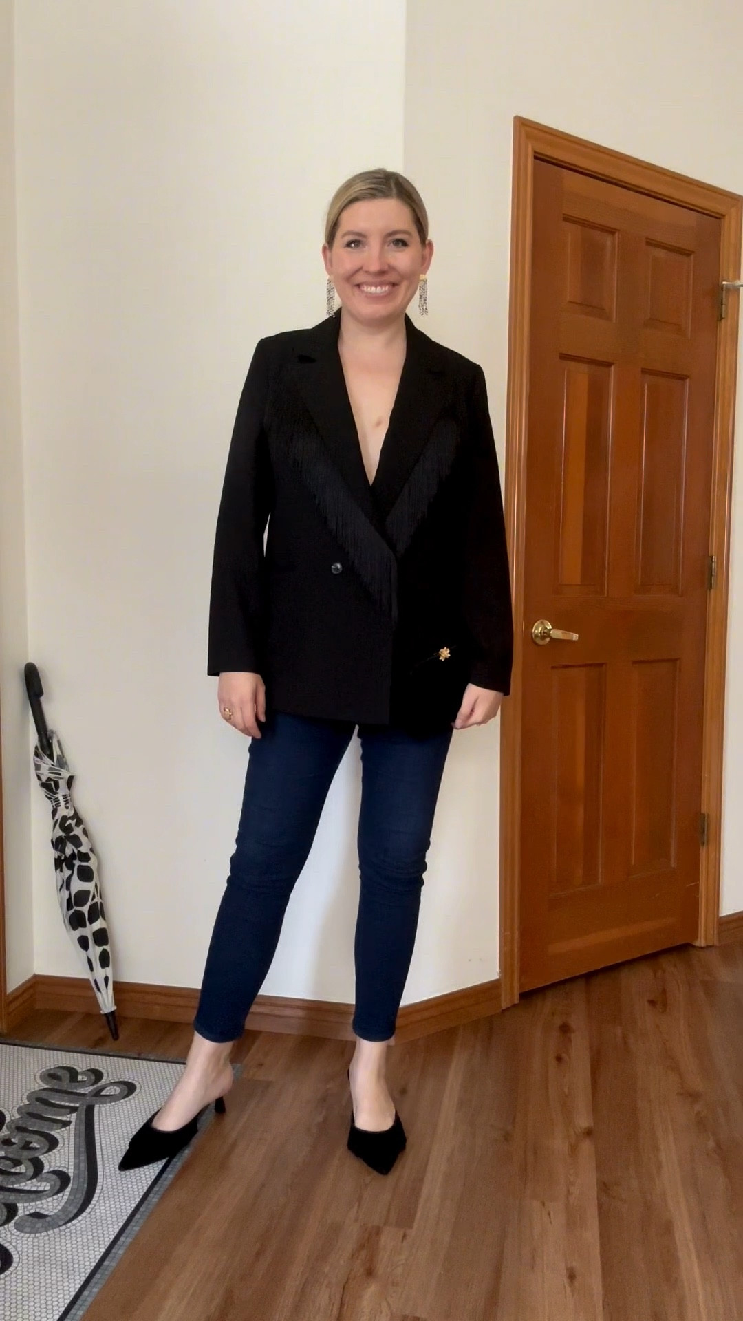 Polo Holiday - Look 4
A curated style series

You simply cannot go wrong with a black blazer, and I am obsessed with this fringe one. I styled it with fringe shoes, because of course, and kept it simple and sleek. 

I actually rented this piece so I will leave a coupon for you if you want to check out Nuuly you can get $30 off of your first month. Lynn will be here and in my IG bio.

Blazer - Hutch (coupon link below so you can rent)
Jeans - Express (similar linked)
Shoes - Dillards (similar linked)
Bag - vintage (similar linked)
Earrings  - I have totally forgotten… I’ll add if I remember. 😂 

Get $30 off of your first month of Nuuly! https://share.nuuly.com/kat42828

#LTKootd #LTKTall #LTKHoliday