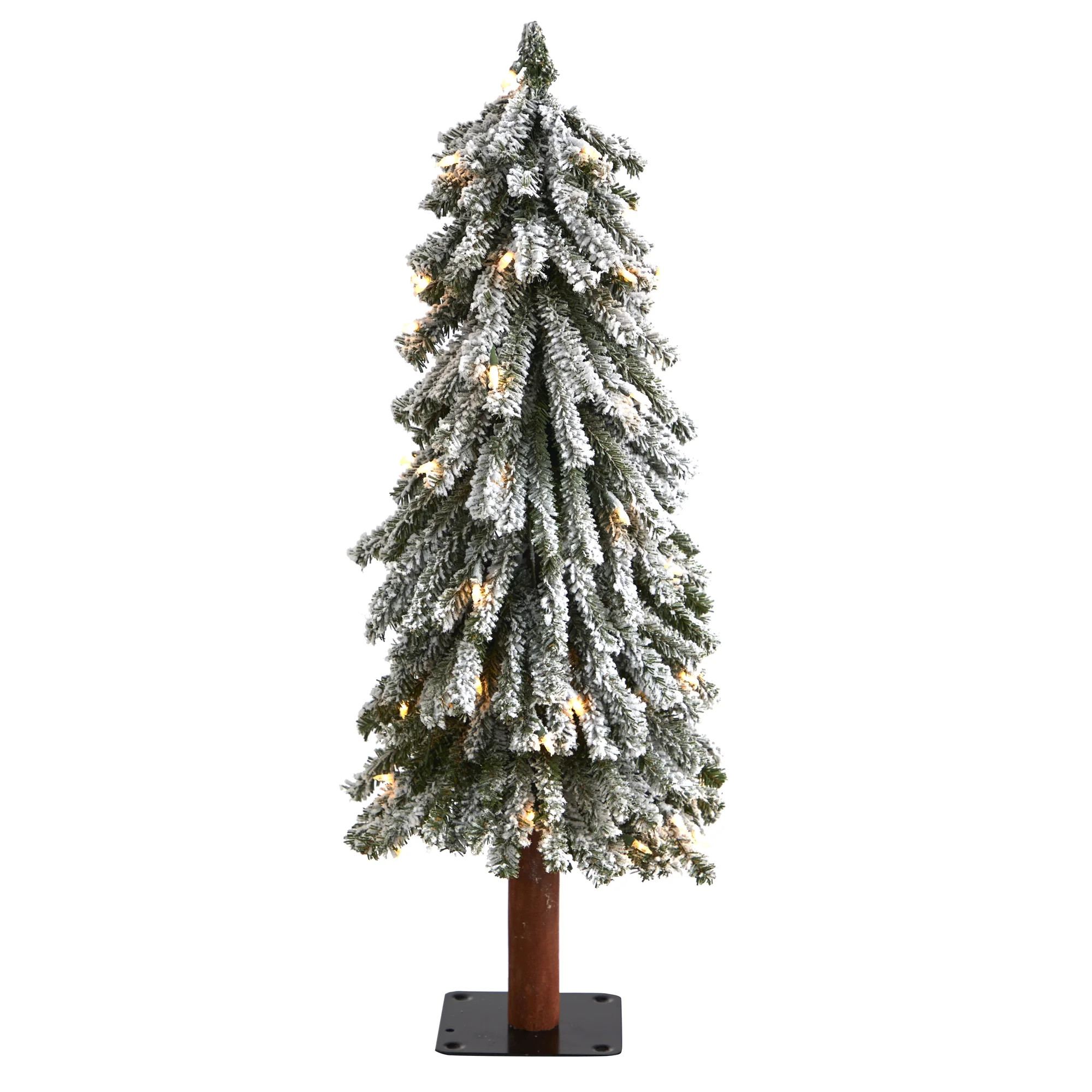 Nearly Natural 3' Flocked Alpine Artificial Christmas Tree Prelit 50 Clear Lights | Walmart (US)