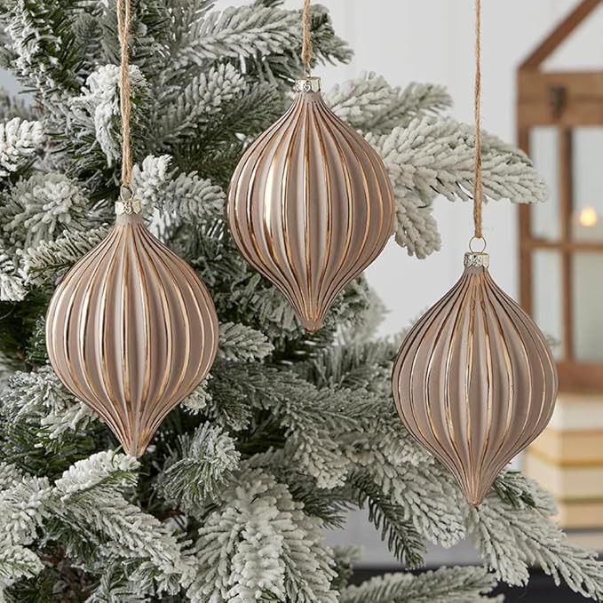 Gesso Onion Glass Ornament Set of 3, Taupe Gold Finish, Hanging Loops Included, Packaged in Reusa... | Amazon (US)