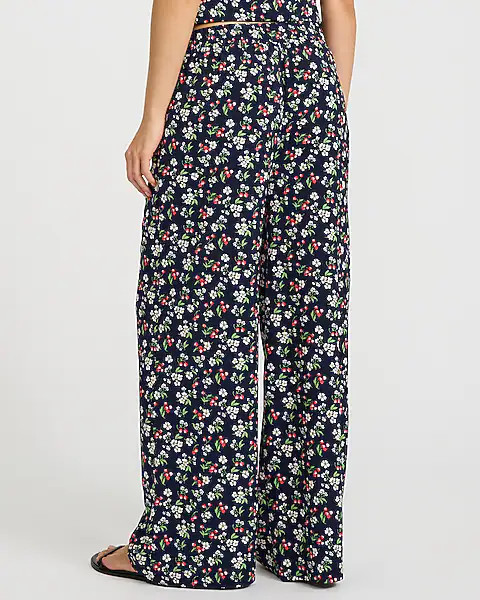 Floral High Waisted Drawstring Pull On Wide Leg Pant | Express