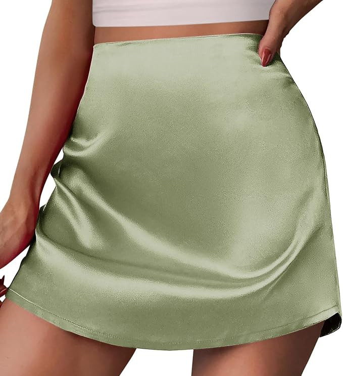 Women's Mini Skirt with Shorts High Waist A Line Zip Up Satin Skirt Girls Summer Casual Trendy Sk... | Amazon (US)