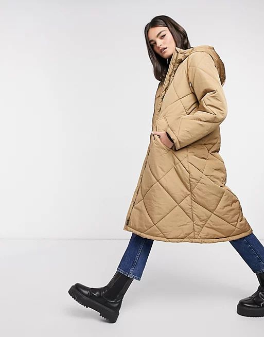 Selected Femme oversized quilted jacket in tan | ASOS (Global)