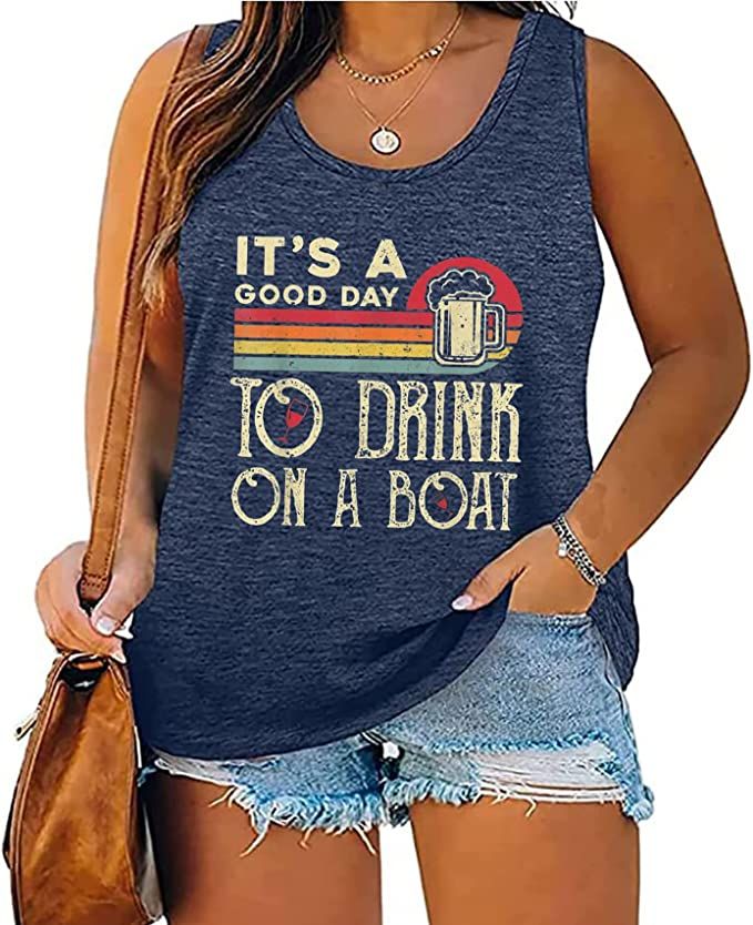 It's A Good Day to Drink On A Boat Plus Size Tank Tops for Women Lake Life Vacation Graphic Tank ... | Amazon (US)