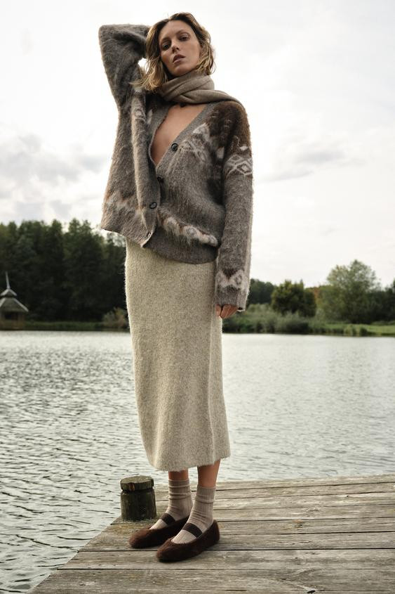 BRUSHED EFFECT JACQUARD CARDIGAN | Zara US