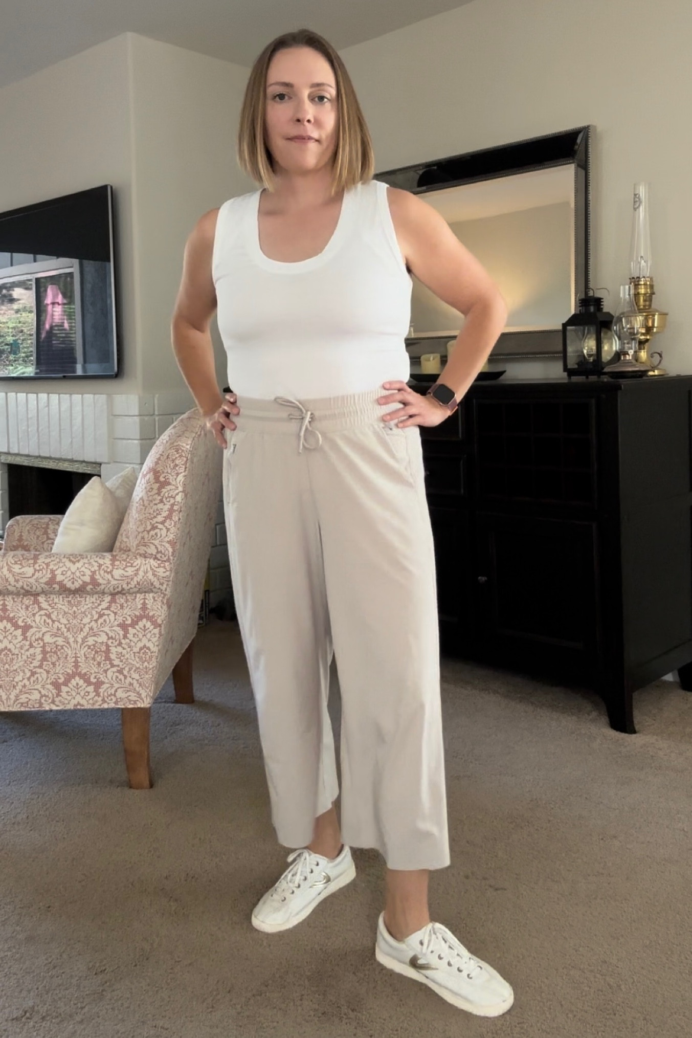 An elevated, comfy mom outfit.