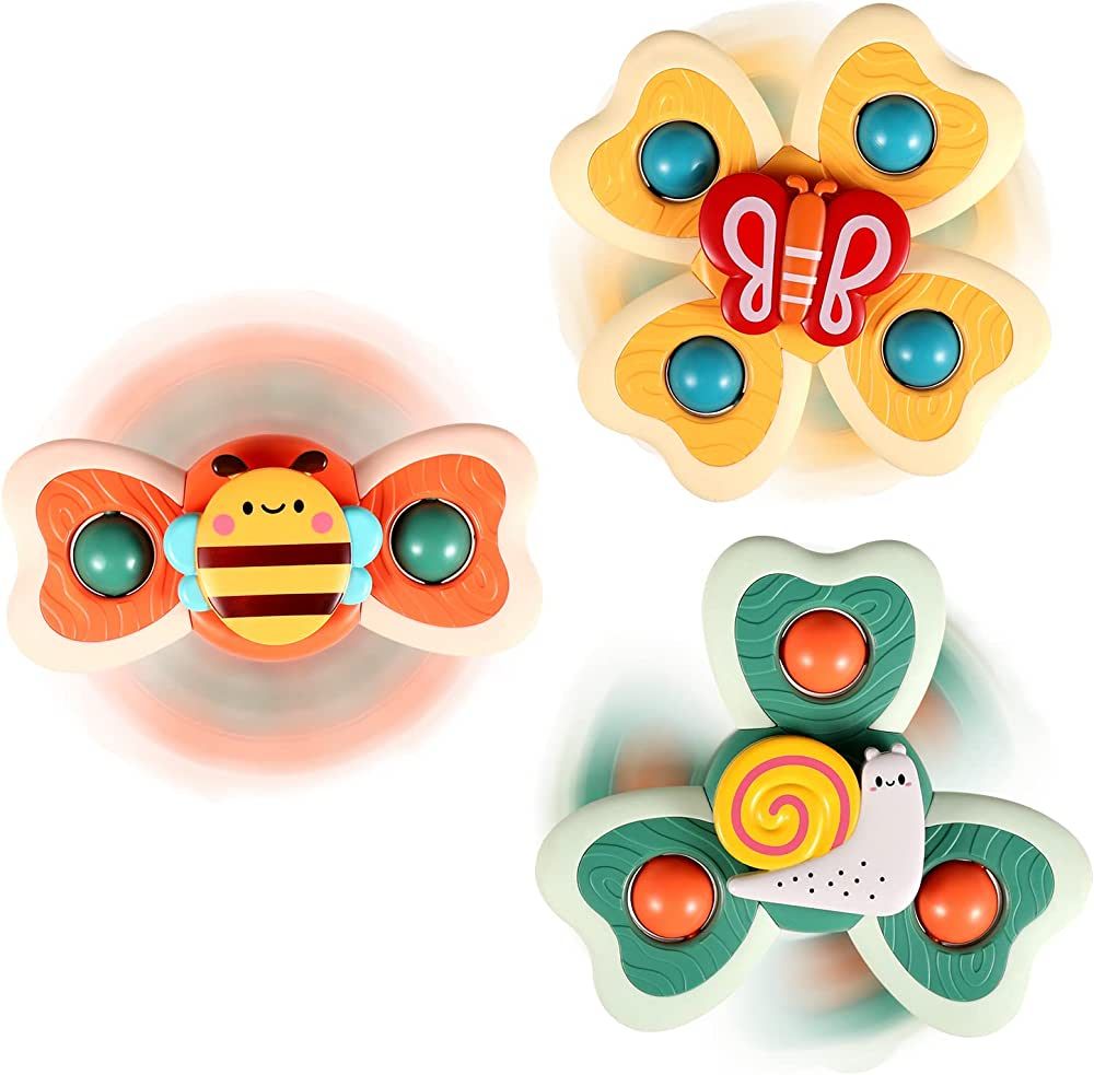 3PCS ALASOU Bee Suction Cup Spinner Bath Toys for Kids Age 1-3 - Spinning Tops for Toddlers, Sens... | Amazon (US)