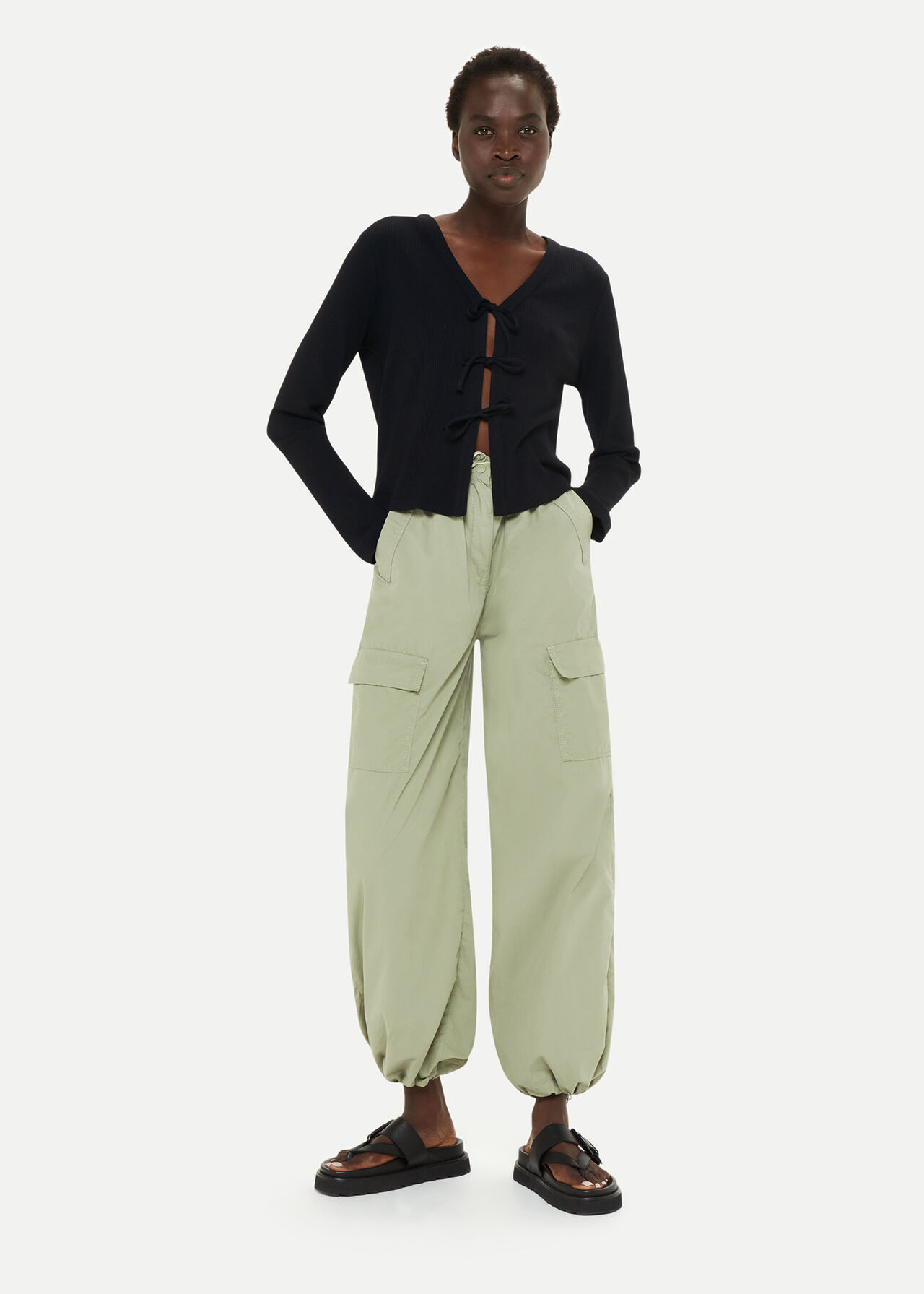 Black Tie Front Ribbed Cardigan | WHISTLES | | Whistles