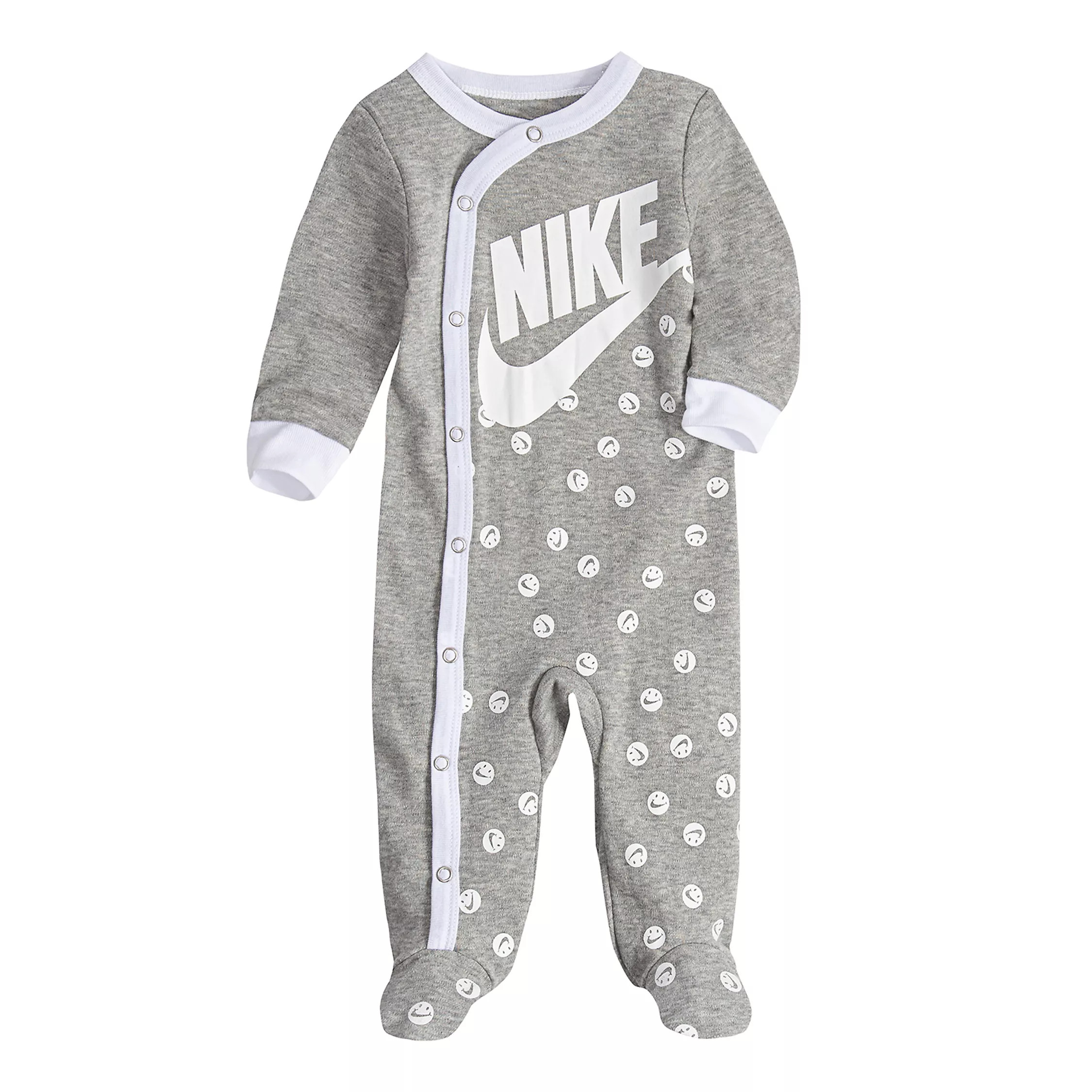 Baby Nike Smiley Logo Gray Footed Coverall | Kohl's