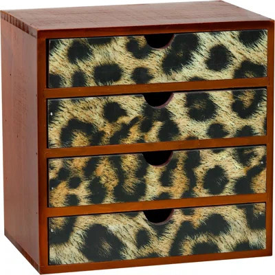 Classic Leopard Print Wooden Desk Organizer - 4-Drawer Desktop Storage - Rustic Wood Cabinet for Office Supplies, Craft Tools, & Home Organization - L | Wayfair North America