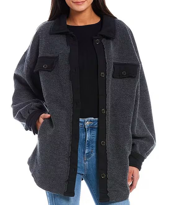 Ruby Heavy Knit Button Front Point Collar Oversized Shirt Jacket | Dillards