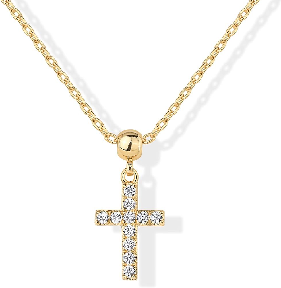 PAVOI 14K Gold Plated Cross Pendant Necklace for Women | Sliding Adjustable Chain Necklace with C... | Amazon (US)