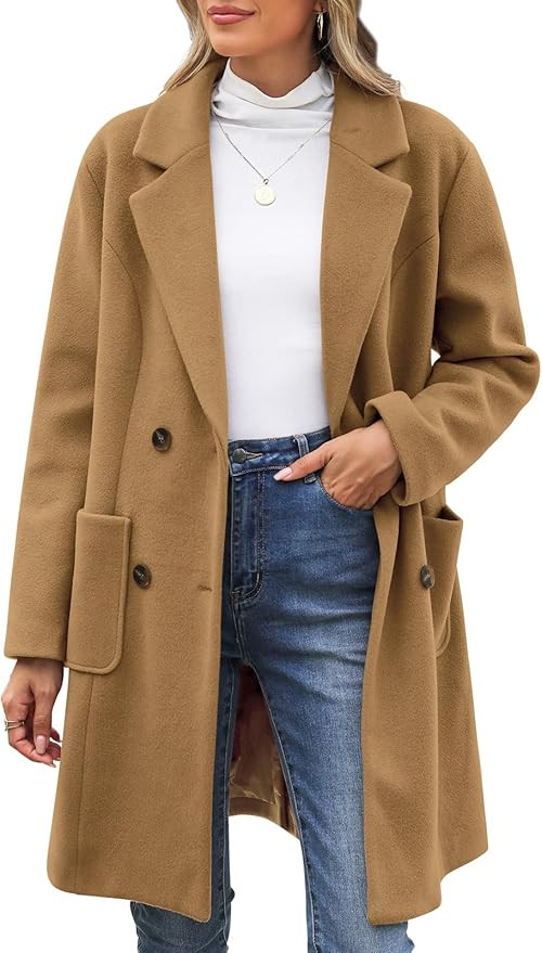 Xukk Women Double Breasted Pea Coat Winter Wool Blend Trench Overcoat Elegant Notched Lapel Colla... | Amazon (CA)