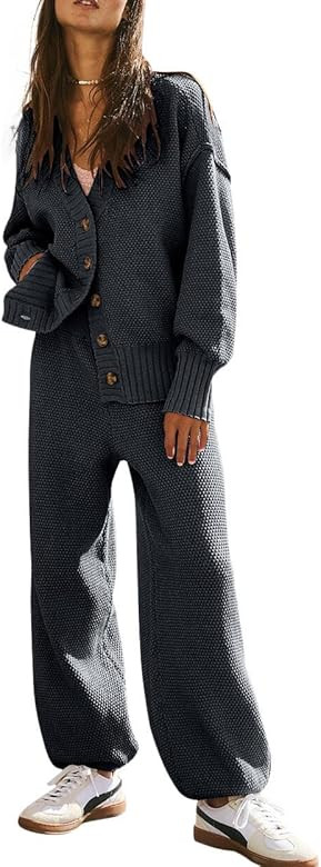 LANSGELING Women's 2 lounge Knit Sweater Sets Trendy Outfits Oversized Slouchy Hailee Cardi Cozy | Amazon (US)