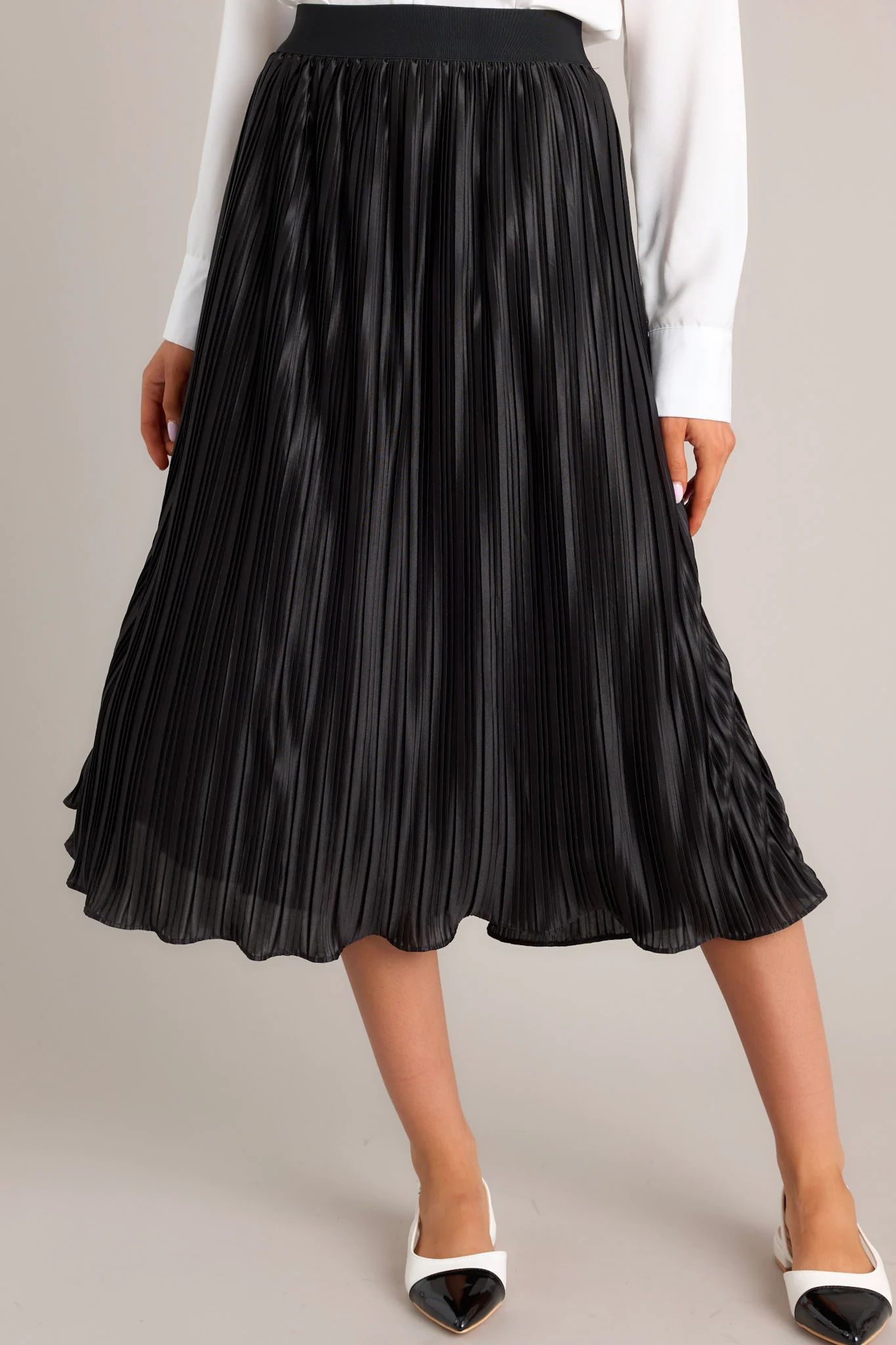 Try And Try Again Black Pleated Midi Skirt | Red Dress