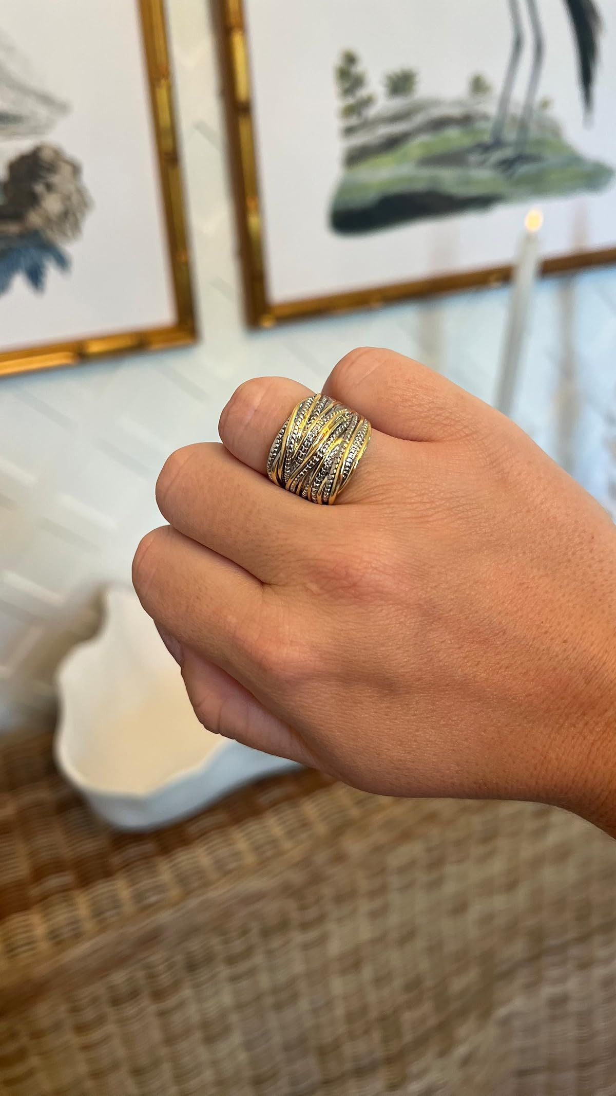 Mytys 2 Tone Intertwined Crossover Statement Ring Fashion Chunky Band Rings for Women Black Gold ... | Amazon (US)