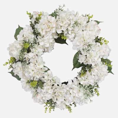 Providence White Hydrangea & Baby's Breath Wreath, 24" | At Home