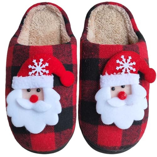 Christmas Slippers Santa Claus Checkered Slippers For Women Men Cute Comfy House Memory Foam Slippers Soft Non Slip Fall Winter Indoor Slippers Warm Plush Bedroom Slippers For Woman,Santa 36-37 | Amazon (US)