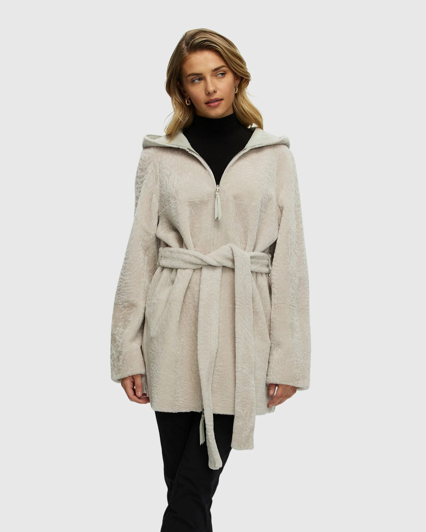 REVERSIBLE TEXTURED SHEARLING LAMB ZIP PARKA | Shop Simon