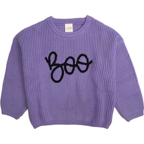 Boo Halloween Yarn Knit Sweater, Lavender | Maisonette