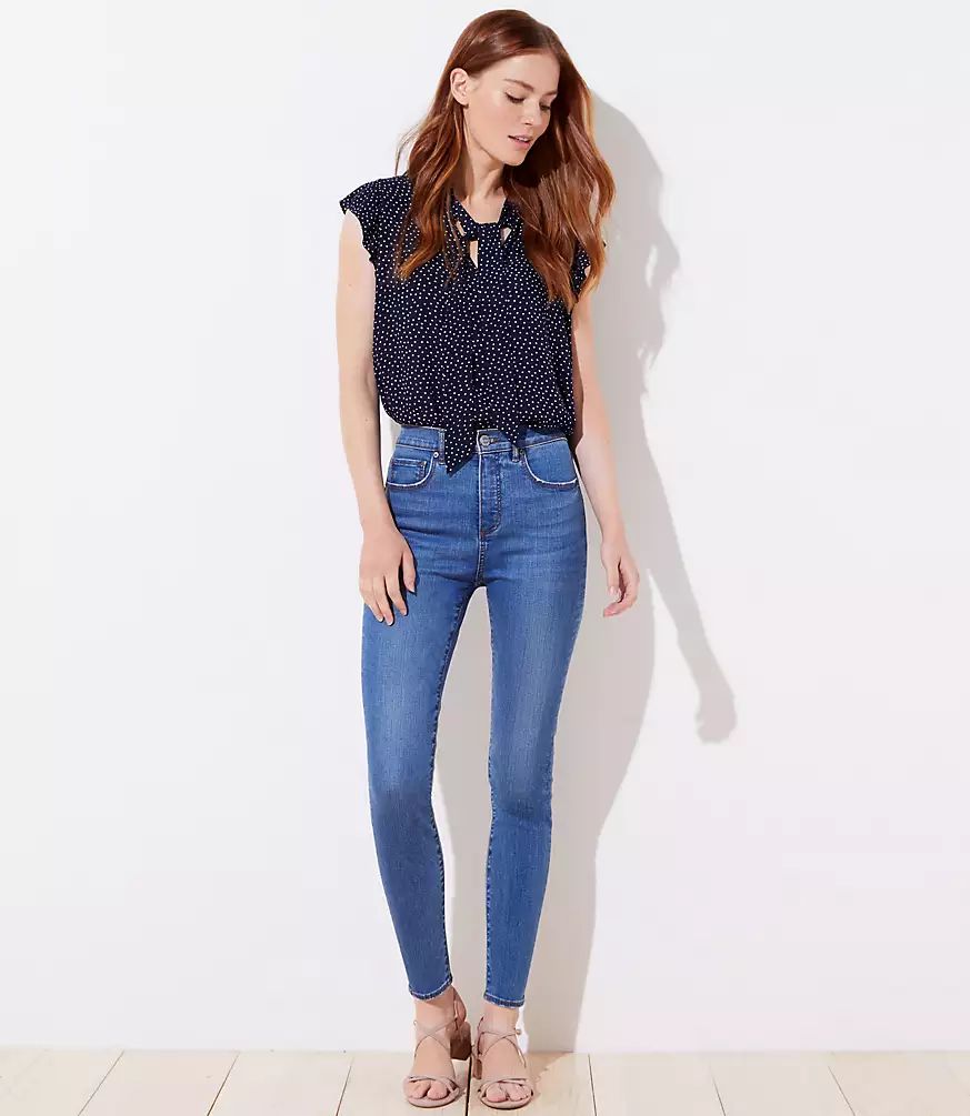 Petite High Rise Slim Pocket Skinny Jeans in Original Mid Indigo Wash | LOFT | LOFT