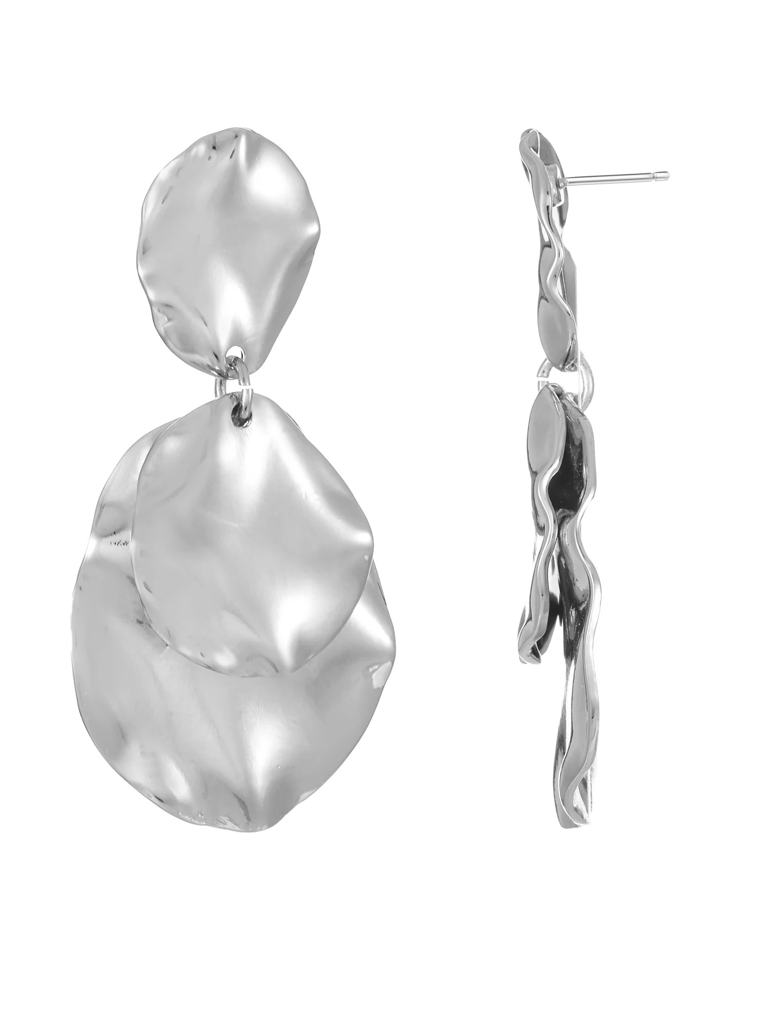 Time and Tru Silvertone Melted Metal Drop Earring, 1 Pair | Walmart (US)