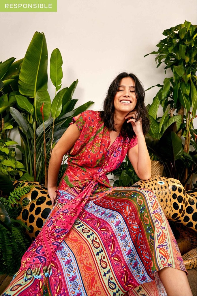 colorful bandana waist binding midi dress | FarmRio (US)