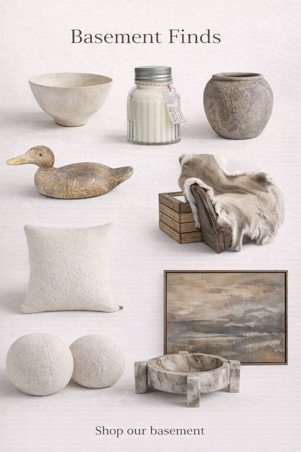 Basement Neutral Finds

These are some of my favorite pieces from our basement that bring in that warm, layered, neutral look I’m always going for. A mix of soft textures, vintage-inspired accents, and earthy tones makes the space feel cozy but still elevated.

I love combining pieces like the rustic pottery, wood accents, and soft textiles to create that collected, lived-in feel. It’s all about keeping things simple, tonal, and intentional so nothing feels overdone.

If you’re decorating a basement or cozy space, these are the kinds of pieces that instantly add warmth and character.

Shop everything from our basement through my links.

#LTKSaleAlert #LTKSeasonal #LTKHome
