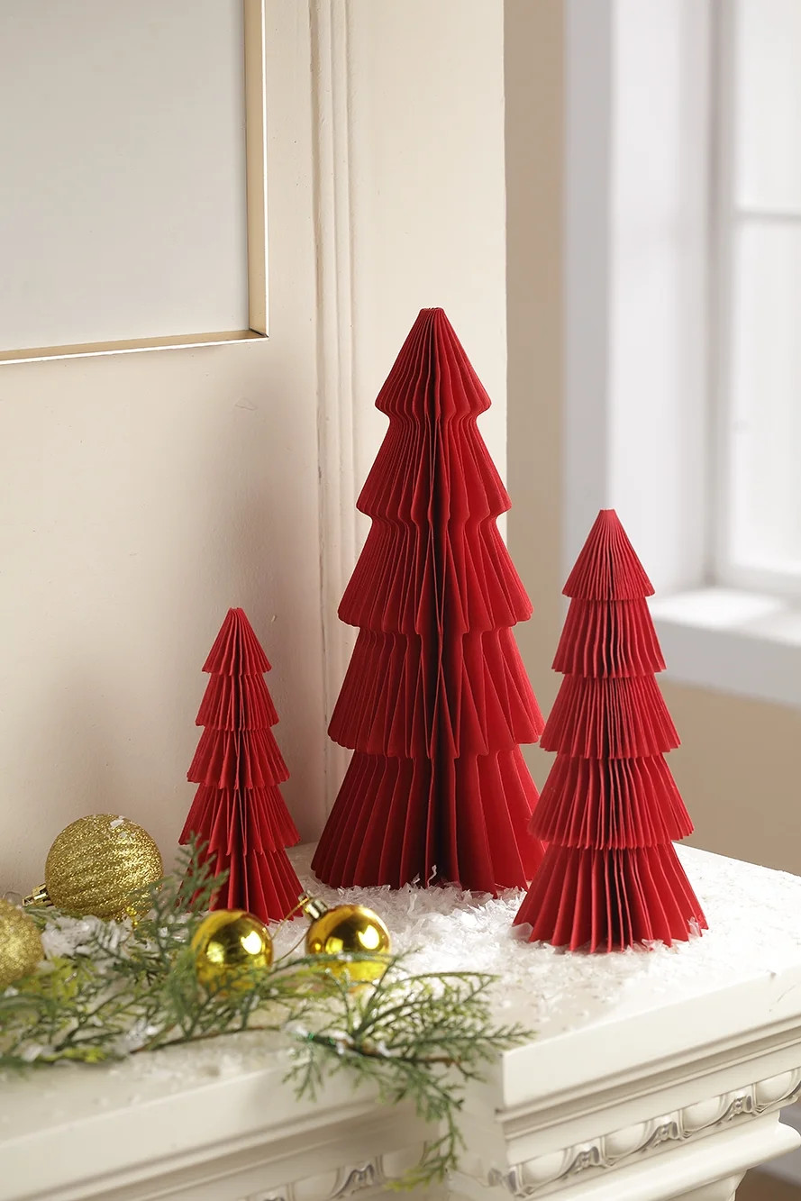 Paper Christmas Tree Tabletop Decorations, Red, 3 Count, by Holiday Time | Walmart (US)