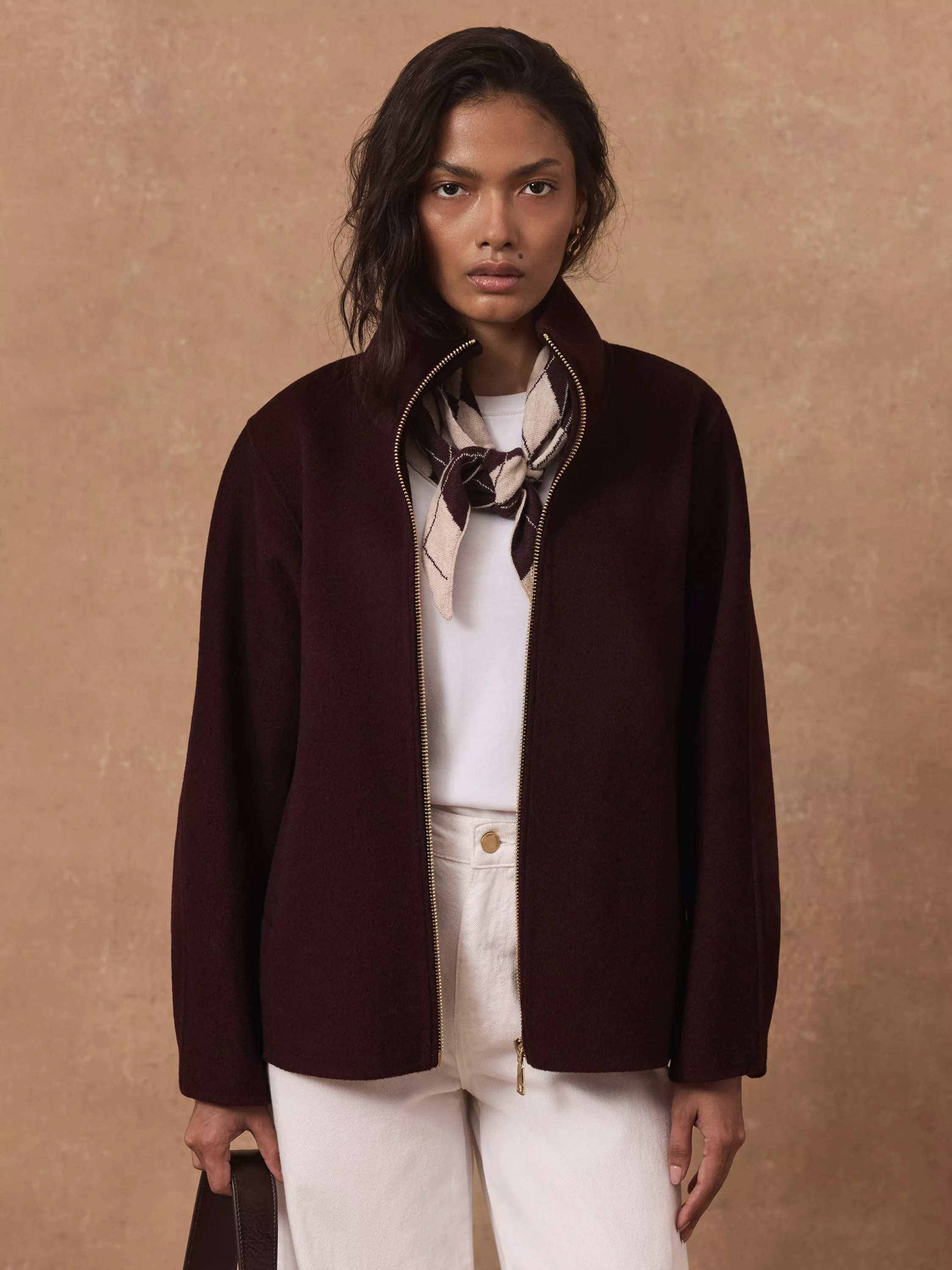 Mint Velvet Wool Blend Hand Finished Bomber Jacket, Red Burgundy | John Lewis (UK)