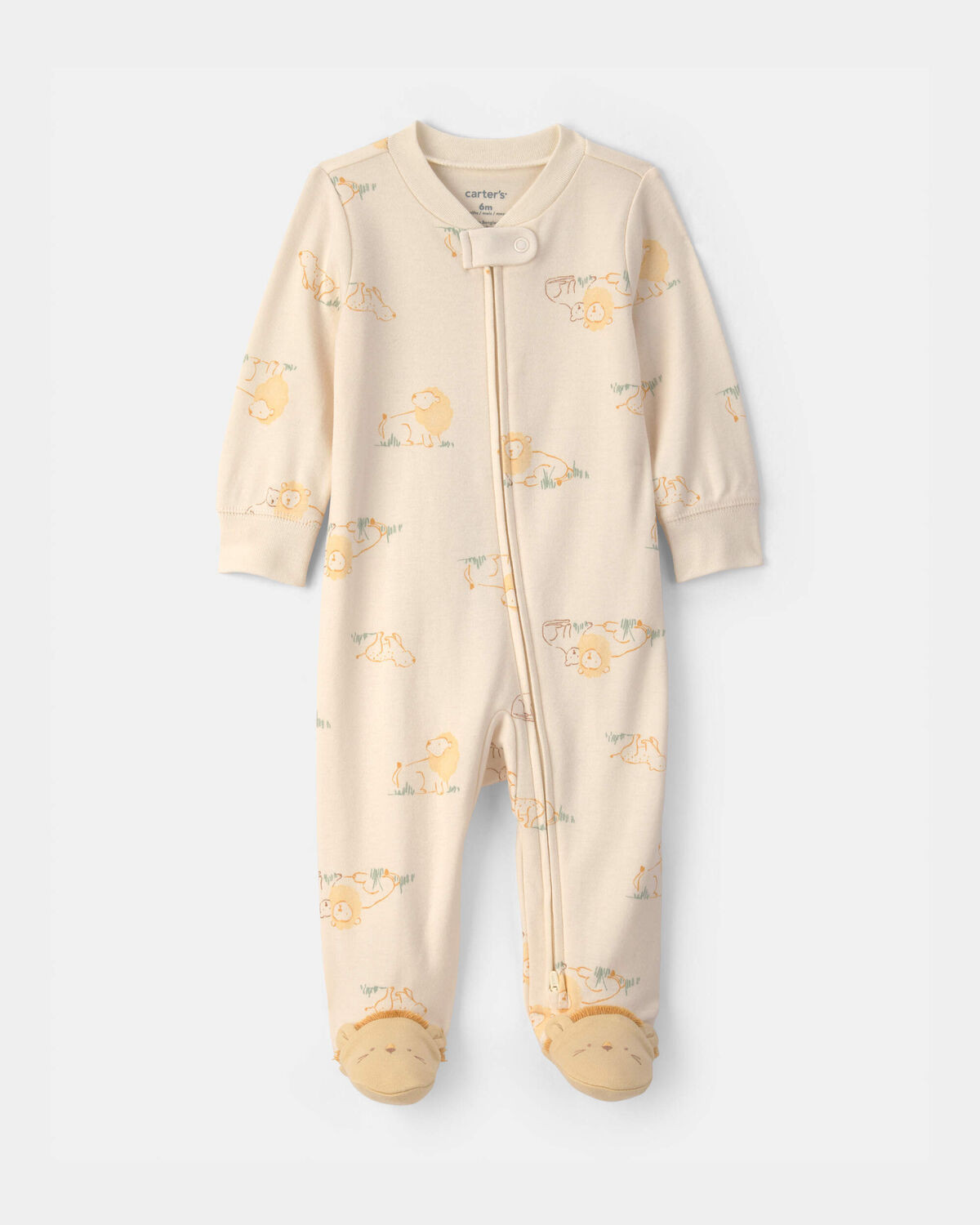 Baby Lion 100% Cotton 2-Way Zip Sleep & Play Pajamas - Cream | Carter's Inc