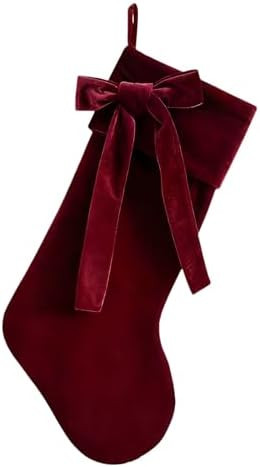 20 Inch Velvet Christmas Stocking with Large Decorative Bow Luxury Velvet Stocking for Fireplace ... | Amazon (US)
