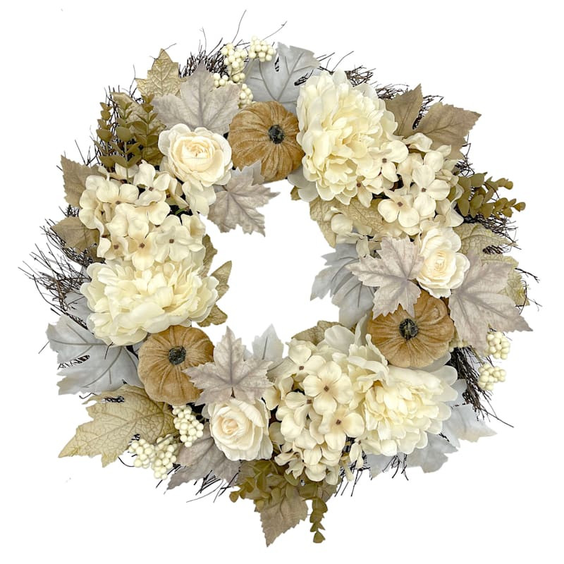 Ivory Peony & Hydrangea Autumn Wreath, 24" | At Home