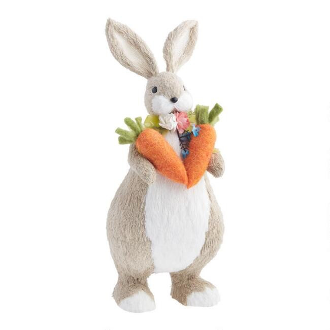 Pier Place Jute And Faux Fur Bunny With Carrots Decor | World Market