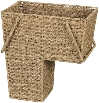 Household Essentials Wicker Stair Basket with Handles, Handwoven Seagrass, Sits on Two Stairs, Li... | Amazon (US)